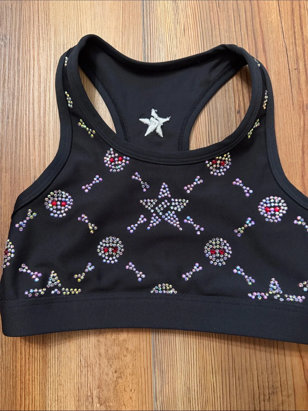 Black Rhinestone Star Racerback Dance Crop Top - Kids